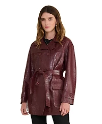 Furniq Uk Women's Short Leather Trench Coat