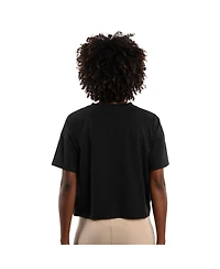 Starter Women's Black Carolina Panthers Rhinestone Sprinkle Boxy Cropped T-Shirt