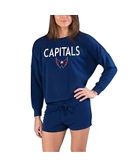 Concepts Sport Women's Navy Washington Capitals Gather Long Sleeve Top & Shorts Set