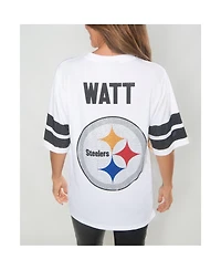 Cuce Women's T.j. Watt White Pittsburgh Steelers Crystal V-Neck Tunic