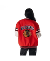 The Wild Collective Men's and Women's Red Chicago Blackhawks Drop Shoulder Full-Snap Varsity Jacket