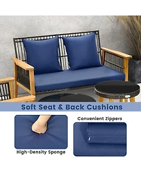 Gymax 7 Piece Patio Rattan Conversation Set Woven Chair Set w/ 2 Coffee Tables