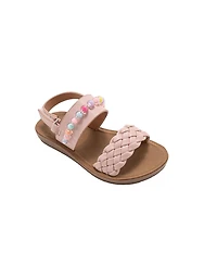 Bebe Big Girls Girl's Fashion Sandals – Woven Vamp Style with Beads and Logo Charm