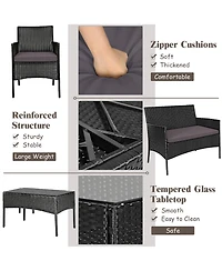 Gymax 8 Piece Patio Rattan Conversation Set Outdoor Furniture Set w/ Cushions