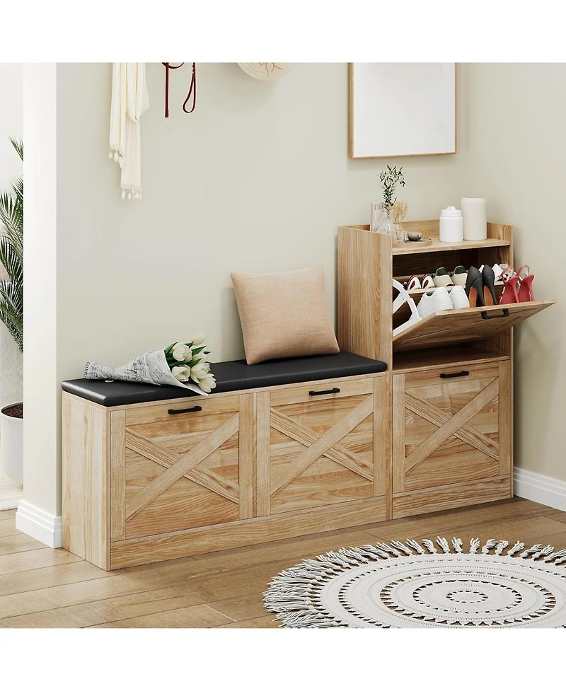 gaomon Shoe Storage Bench with 4 Flip Drawers and Padded Seat Shoe Cabinet Organizer for Hallway Living Room Entryway Bench