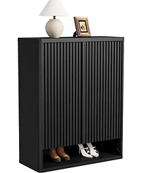 gaomon Modern Wooden Shoe Cabinet 31.5 inch with Adjustable Shelves Fluted Door – Narrow Standing Shoe Organizer Holds 25–30 Pairs for E