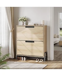 gaomon Narrow Hidden Shoe Storage Organizer with Top Decor Shelf Modern Shoe Cabinet with 2 Flip Drawers for Entryway and Hallway