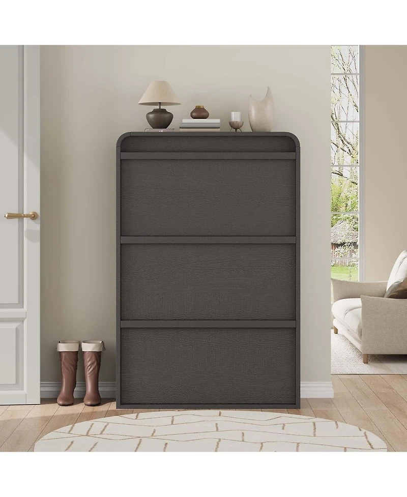 gaomon Shoe Cabinet with 3 Flip Drawers Wooden Cabinet with Adjustable Shelves Shoe Organizer for Entryway Hallway Living Room Black