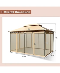 Gymax 2-Tier 10'x13' Steel Gazebo Canopy Tent Shelter Patio Garden Outdoor Netting