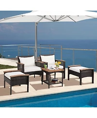 Gymax 5 Piece Outdoor Wicker Conversation Set Patio Rattan Sofa Set w/ Cushion Coffee Table