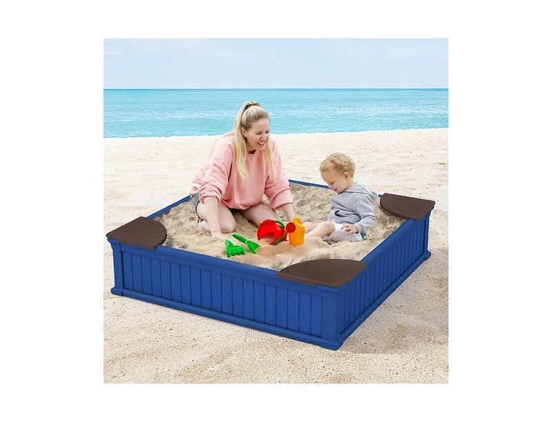Slickblue Kids Outdoor Sandbox with Oxford Cover and 4 Corner Seats