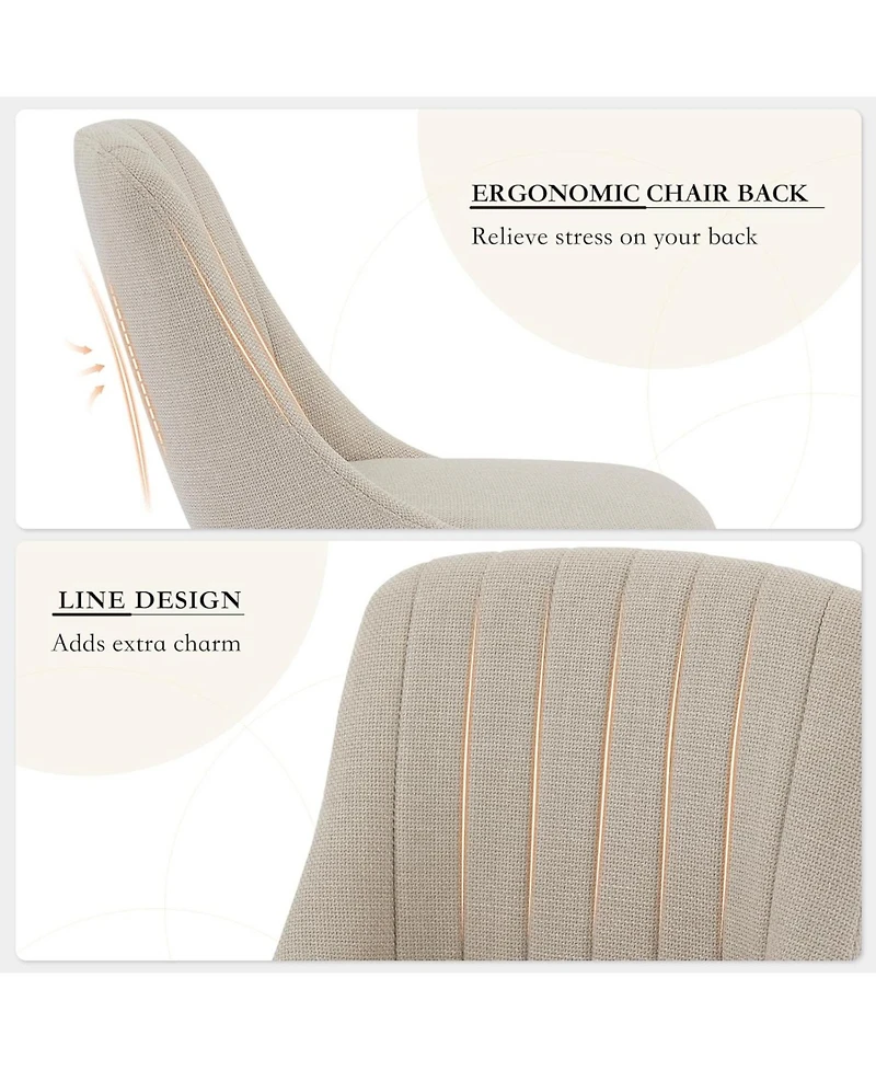 gaomon Dining Chairs Set of 6, Upholstered Fabric Chairs with Curved Back & Oak Legs, Beige