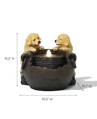 LuxenHome Puppy Love Farmhouse Resin Outdoor Fountain with Lights