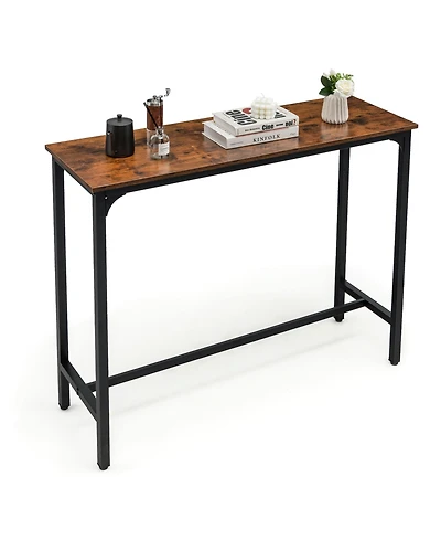 Gymax 48'' Rectangular Bar Table Kitchen Dining Table w/ Steel Frame & Adjustable Feet