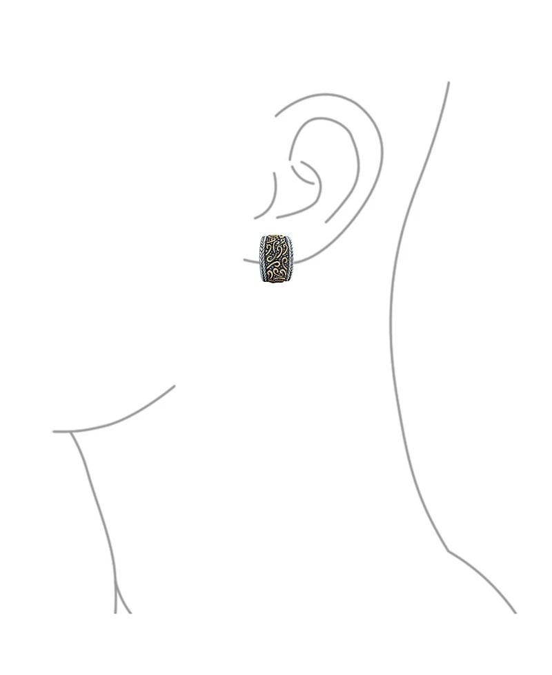 Bling Jewelry Bali Style Swirl Two Tone Wide Half Hoop Clip On Earrings Non Pierced Ears Black Oxidized Sliver Gold Plated Brass