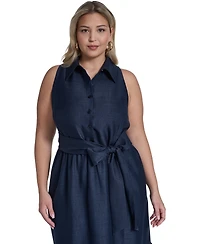 Vince Camuto Plus Sleeveless Placement Print Shirt Dress