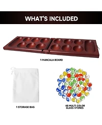 Gse Games & Sports Expert Folding Wooden Mancala Board Game with Glass Stone and Storage Bag