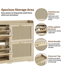 gaomon Rattan Shoe Cabinet with 4 Flip Drawers Hidden Wood Shoe Storage Organizer Cabinet Wide Freestanding Shoe Rack Cabinet for Entryway Hallway