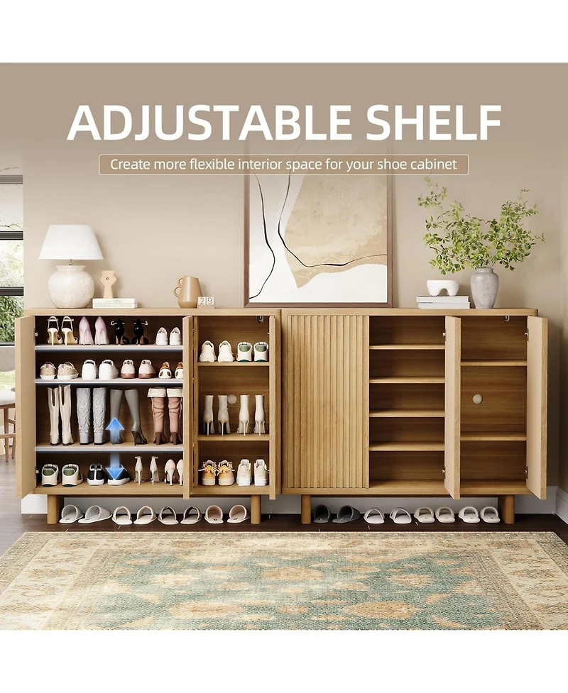 gaomon 46 Inch Shoe Cabinet with Fluted Door 5-Tier Storage Cabinet Rustic Entryway Shoe Bench for Hallway