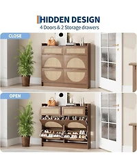 gaomon Rattan Shoe Storage Cabinet with 4 Flip Drawers and 2 Drawers Freestanding Organizer for Front Door Entrance Hidden Narrow Shoe Rack