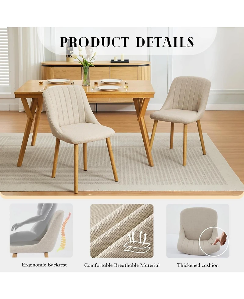 gaomon Dining Chairs Set of 2, Upholstered Fabric Chairs with Curved Back & Oak Legs