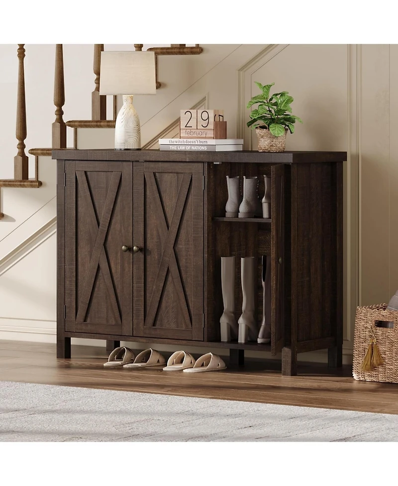 gaomon Shoe Cabinet with Doors Farmhouse 35 in Shoe Storage Cabinet 4-Tier Entryway Shoe Storage Large Shoe Organizer Cabinet
