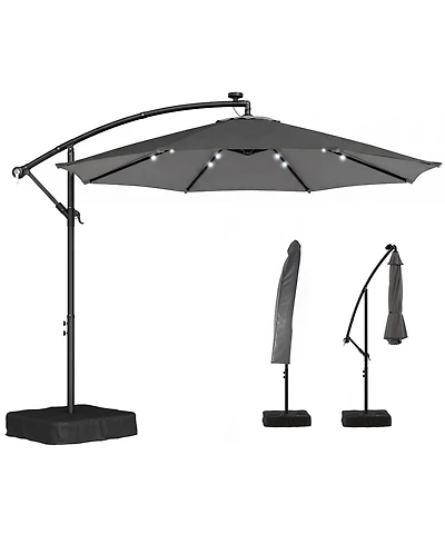 Outsunny 10 ft Offset Cantilever Patio Umbrella w/ Light, Weight