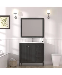 Sillysis 35.4" Munich Black Bathroom Vanity with Basin, Plywood Cabinet with Soft Closing Doors & 3 Drawers Storage for Small Bathrooms