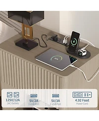 gaomon Night Stand Set 2, Fluted Nightstands with Charging Station & Led Light, Large Modern Wide Bedside Stand, Mid Century Night Stands