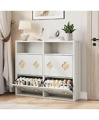 Shoe Cabinet with 4 Flip Drawers Slim Hidden Wood Shoe Cabinet with Storage and Handle Narrow Freestanding Shoe Organizer Cabin