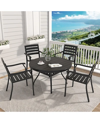Mondawe 5-Piece Metal Outdoor Patio Dining Set with Stackable Chairs & Umbrella Hole Table