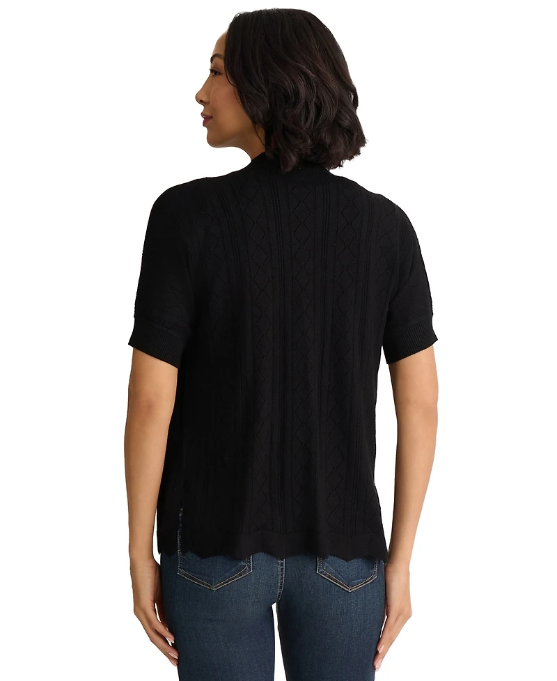 Jones New York Petite Open Stitch Short-Sleeve Cardigan