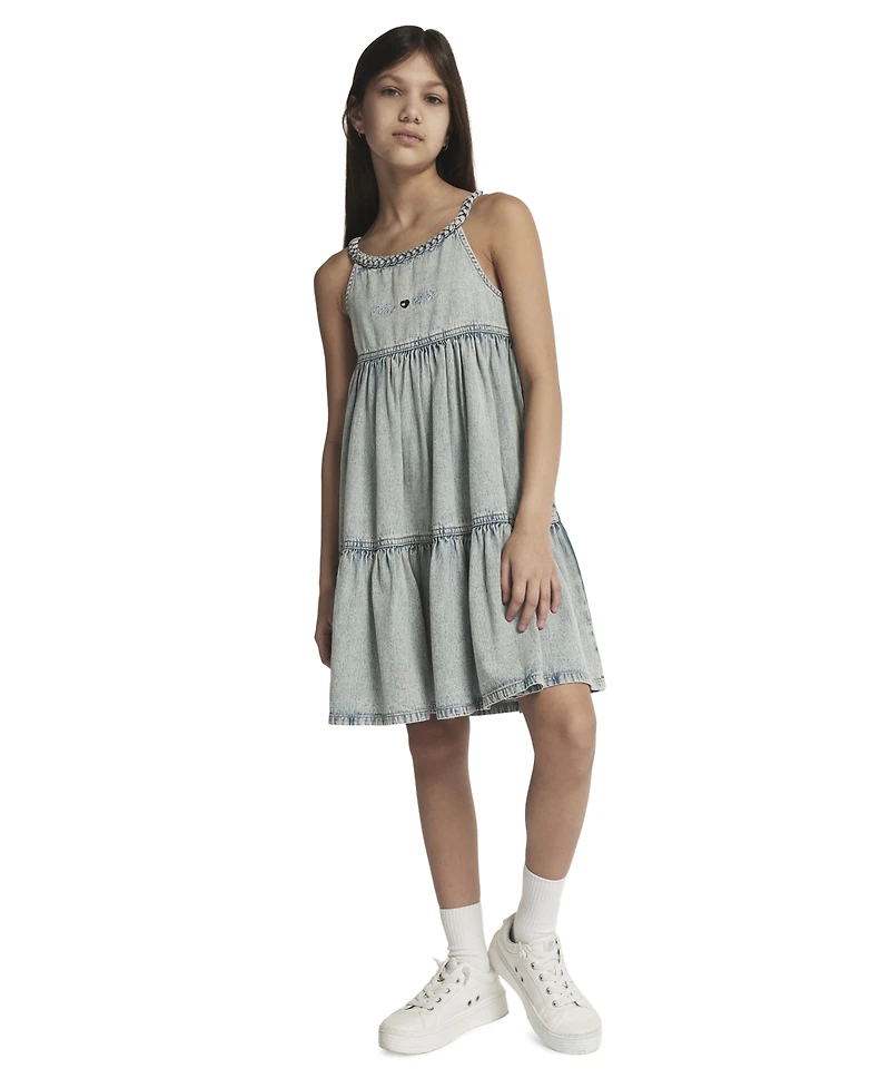 Tommy Hilfiger Girls' 7-16 Rope Trim Scoop Neck Denim Dress