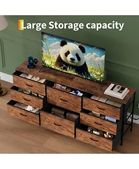 gaomon 8 Drawer Fabric Dresser Tv Stand with Wooden Top,Metal Frame Storage Chest,Wide Closet Organizer for Bedroom Living Room