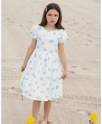 Hope & Henry Little and Big Girls Organic Puff Sleeve Sateen Party Dress