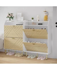 Gaomon Slim Space Saving Shoe Cabinet with 2 Flip Drawers, Freestanding Hidden Storage Organizer with Adjustable Shelf, No Assembly Needed