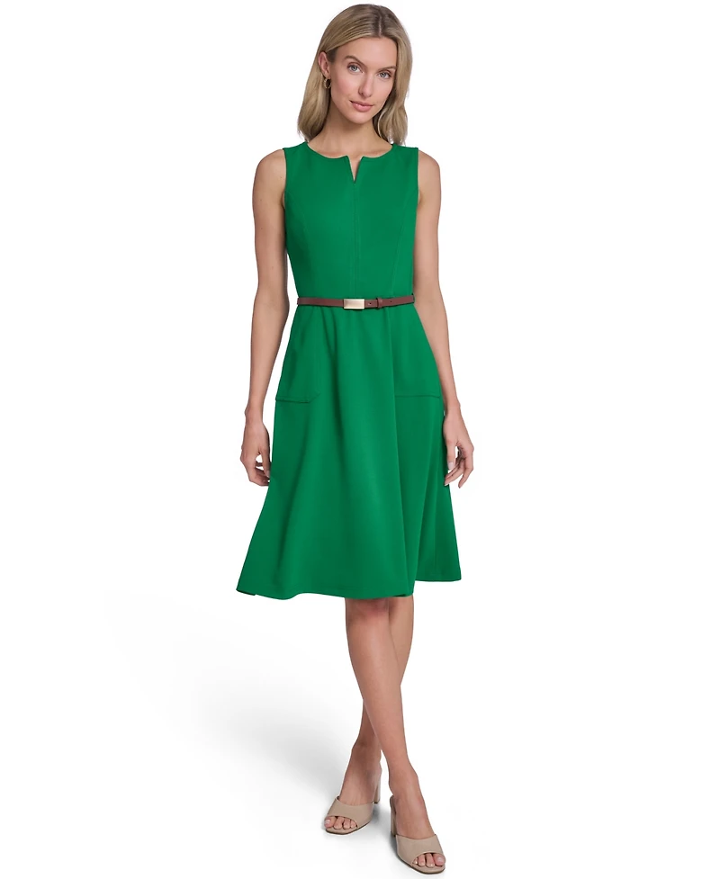 Calvin Klein Women's V-Neck Belted Midi Dress