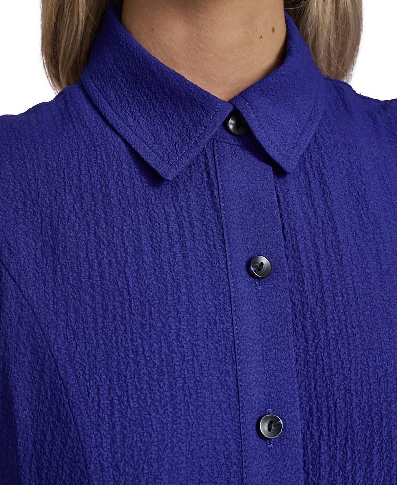 Calvin Klein Women's Collared Neck Side Pleated Shirt Dress