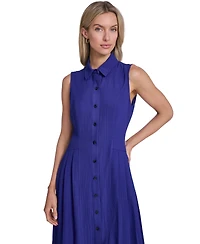 Calvin Klein Women's Collared Neck Side Pleated Shirt Dress