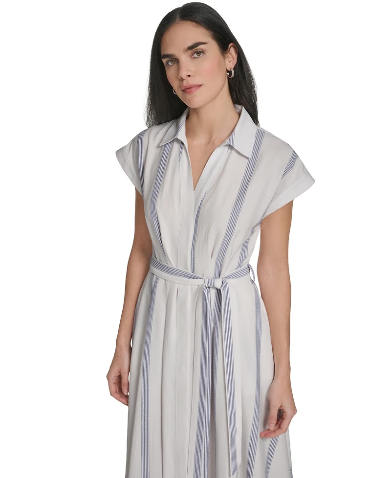 Calvin Klein Women's Striped Collared Neck Shirt Dress