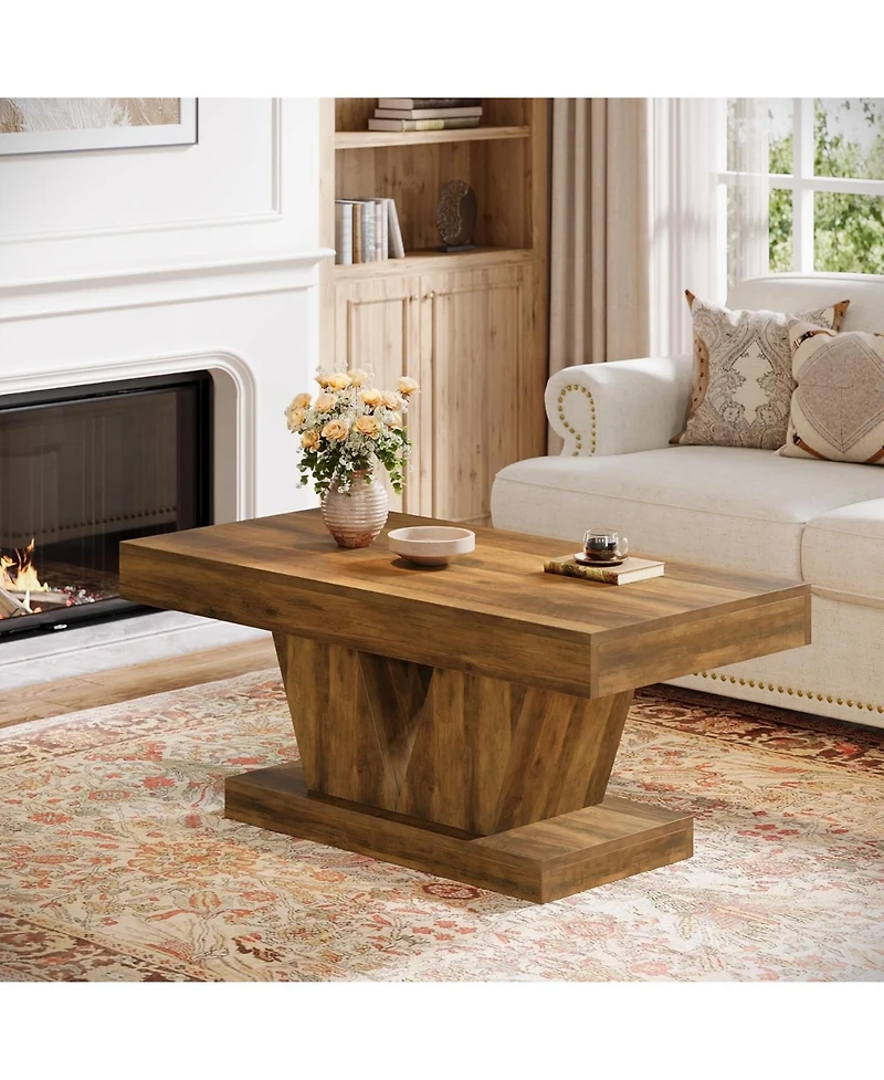 Tribesigns Farmhouse Rectangular Coffee Table, with Thick Sculptural Base