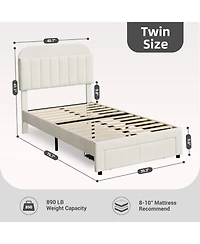 gaomon Twin Bed Frame for Kids, Upholstered Platform with Large Storage Drawer and Bookcase Headboard