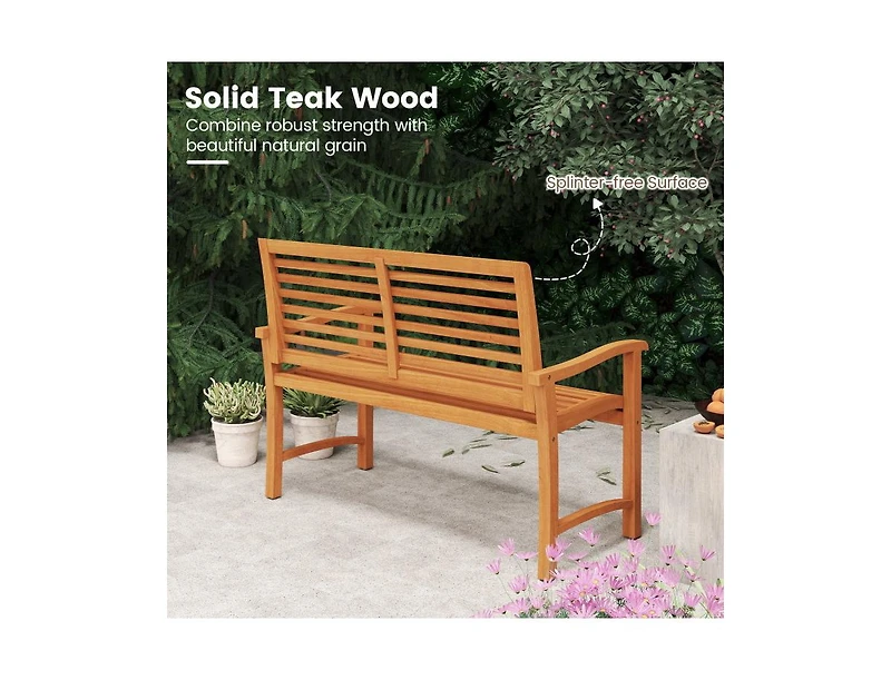 Slickblue Outdoor Teak Wood Garden Bench with Slatted Back and Seat