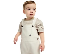 Calvin Klein Baby Boys' Striped Top and Natural Denim Shortalls, 2-Piece Set