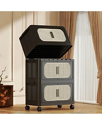 Streamdale Furniture Retro 20" Wide Folding Storage Cabinet, 5 Tiers, Collapsible with Wheels