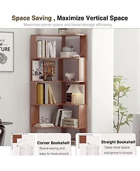 Rainsken 5 Tier L-Shaped Corner Bookshelf, Wooden Open Display Shelves and Storage Rack with Anti-Drop Panels for Living Room, Home Office