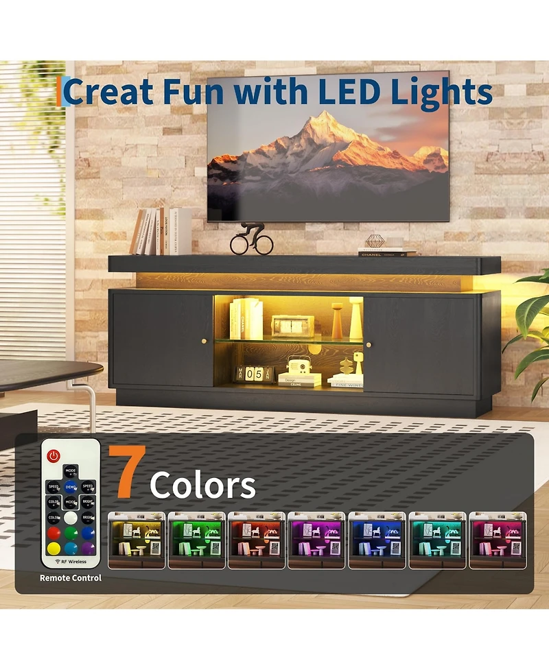 gaomon Tv Stand Entertainment Center with Storage Cabinets,Open Shelves & Power Outlets Media Tv Console Table