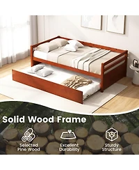 Costway Twin Size Trundle Daybed Wooden Slat Support Mattress Platform for Kids