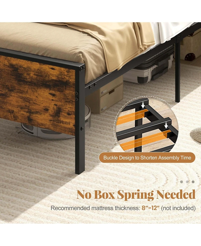Costway Twin Size Bed Frame with Wooden Headboard and Footboard Under-Bed Storage