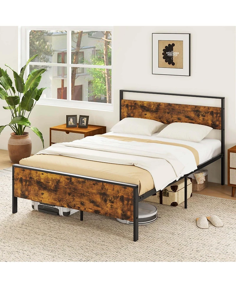 Costway Full Size Bed Frame with Wooden Headboard and Footboard Under-Bed Storage